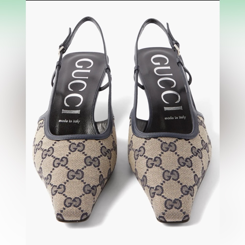 GUCCI
Demi 35 GG-canvas slingback pumps
